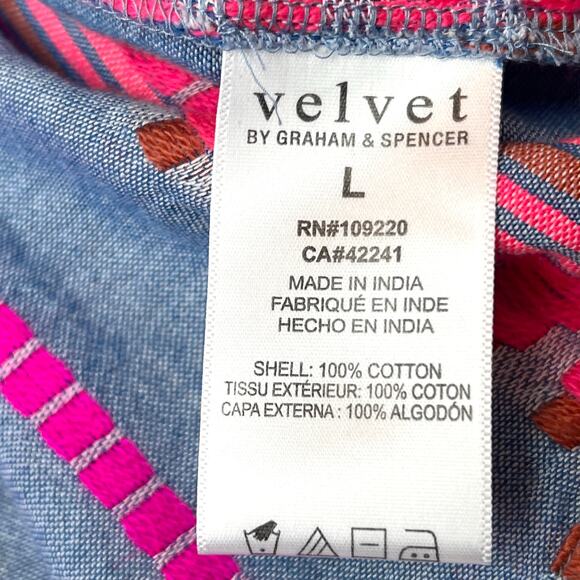 Velvet by Graham & Spencer Isla Jacquard V-Neck Boho Top 3/4 Sleeve Blouse Large - Picture 8 of 8